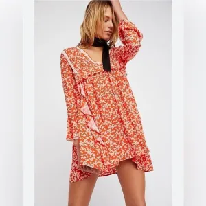 - Free People Long Sleeve Print Mini Dress Paprika Comb Size Small