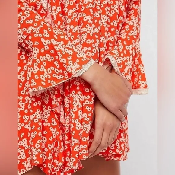 - Free People Long Sleeve Print Mini Dress Paprika Comb Size Small