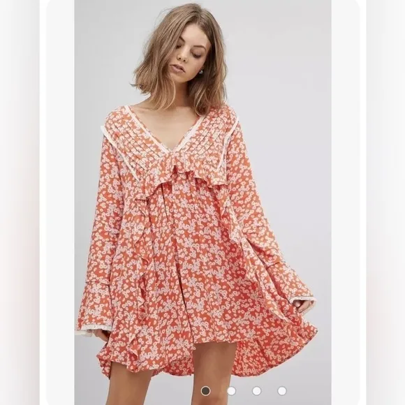- Free People Long Sleeve Print Mini Dress Paprika Comb Size Small