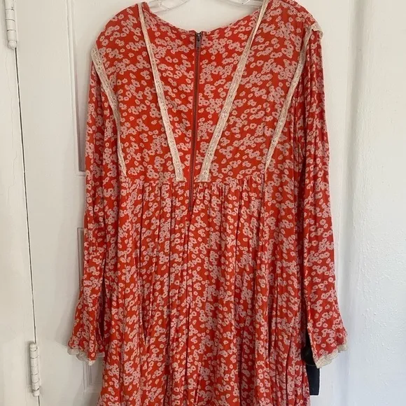 - Free People Long Sleeve Print Mini Dress Paprika Comb Size Small
