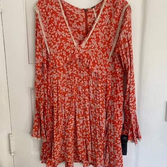 - Free People Long Sleeve Print Mini Dress Paprika Comb Size Small