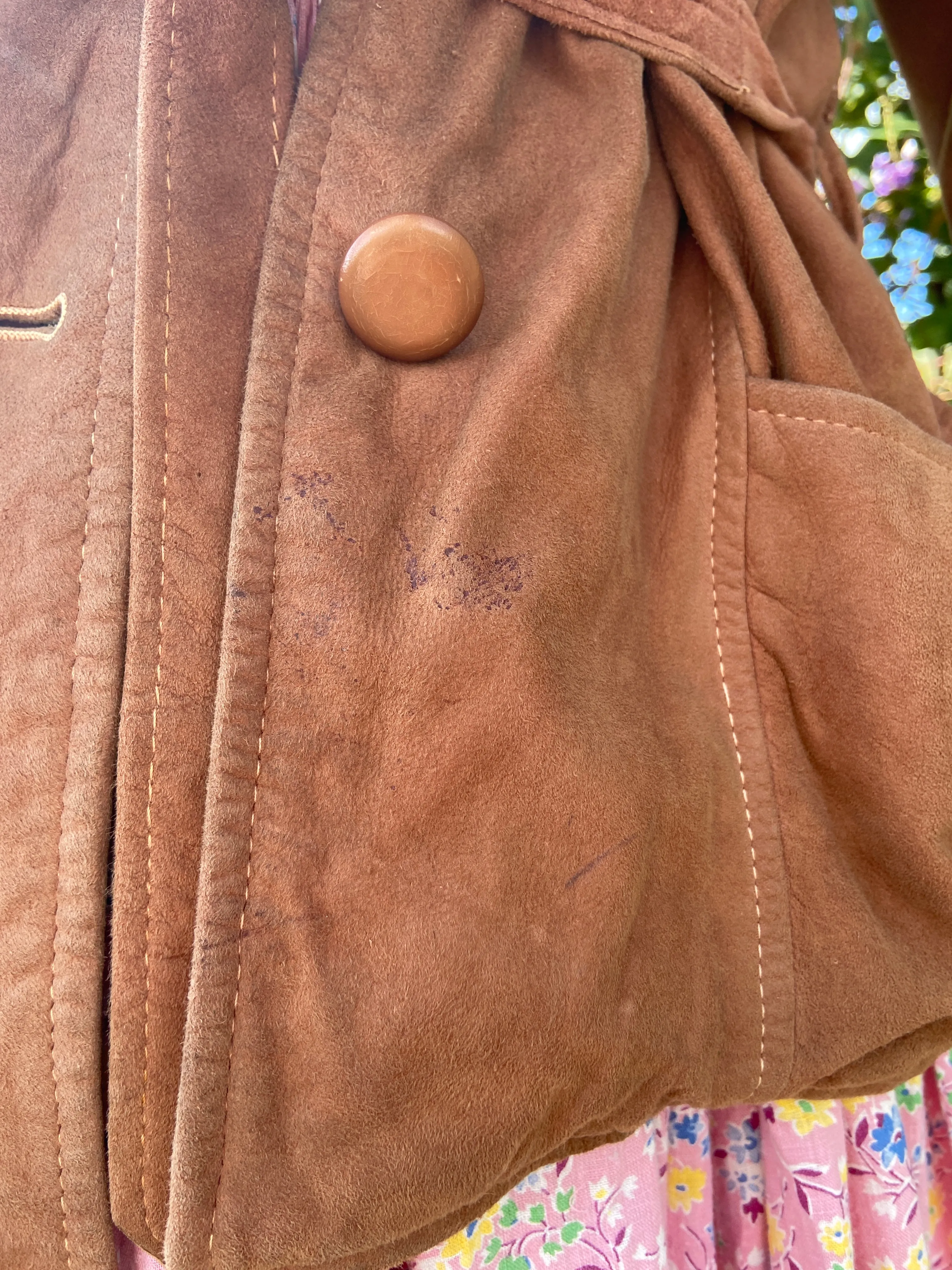1940s Button Front Suede Tie Waist Jacket