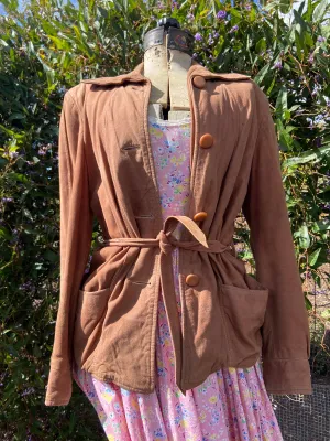 1940s Button Front Suede Tie Waist Jacket