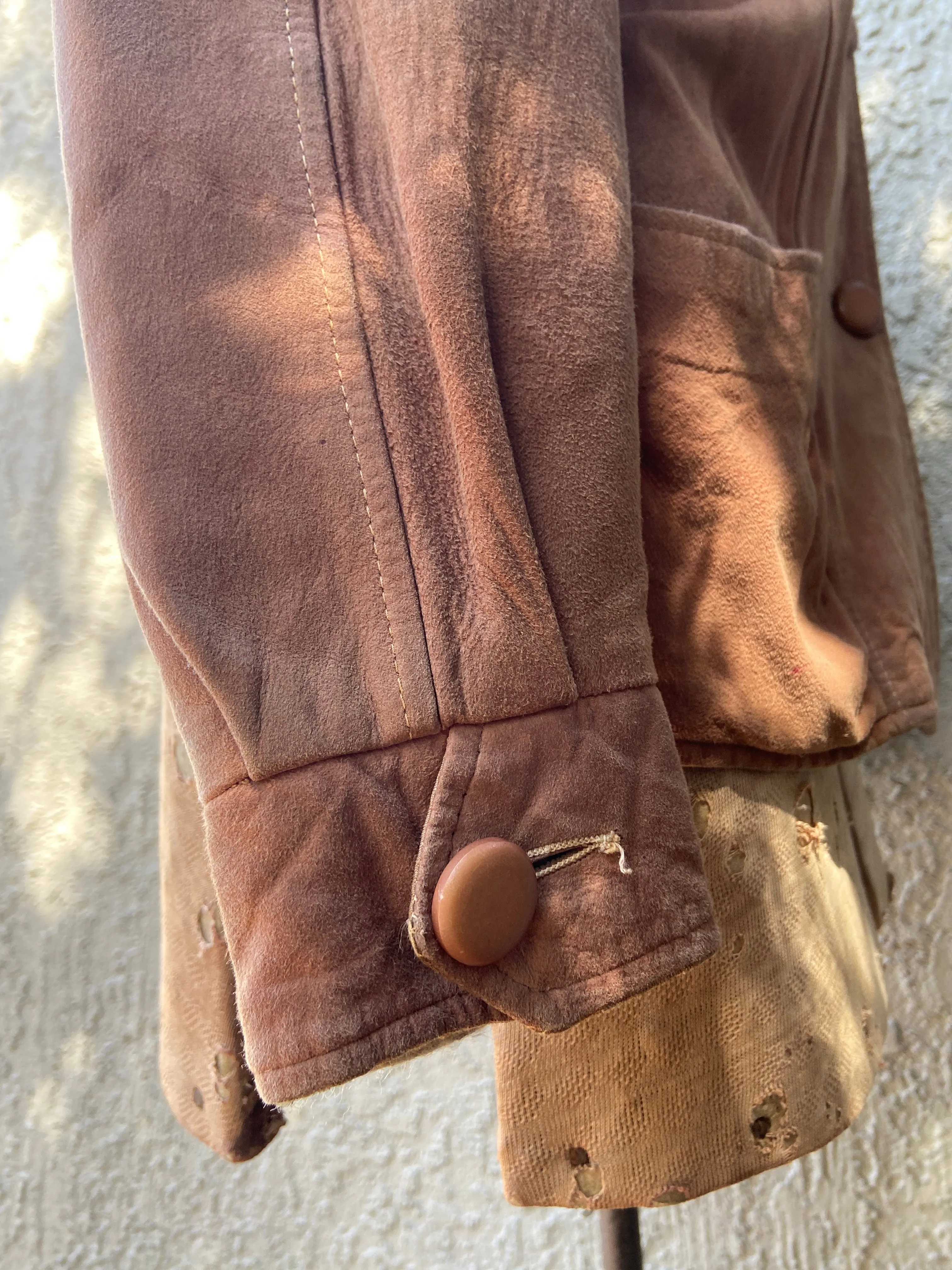 1940s Button Front Suede Tie Waist Jacket