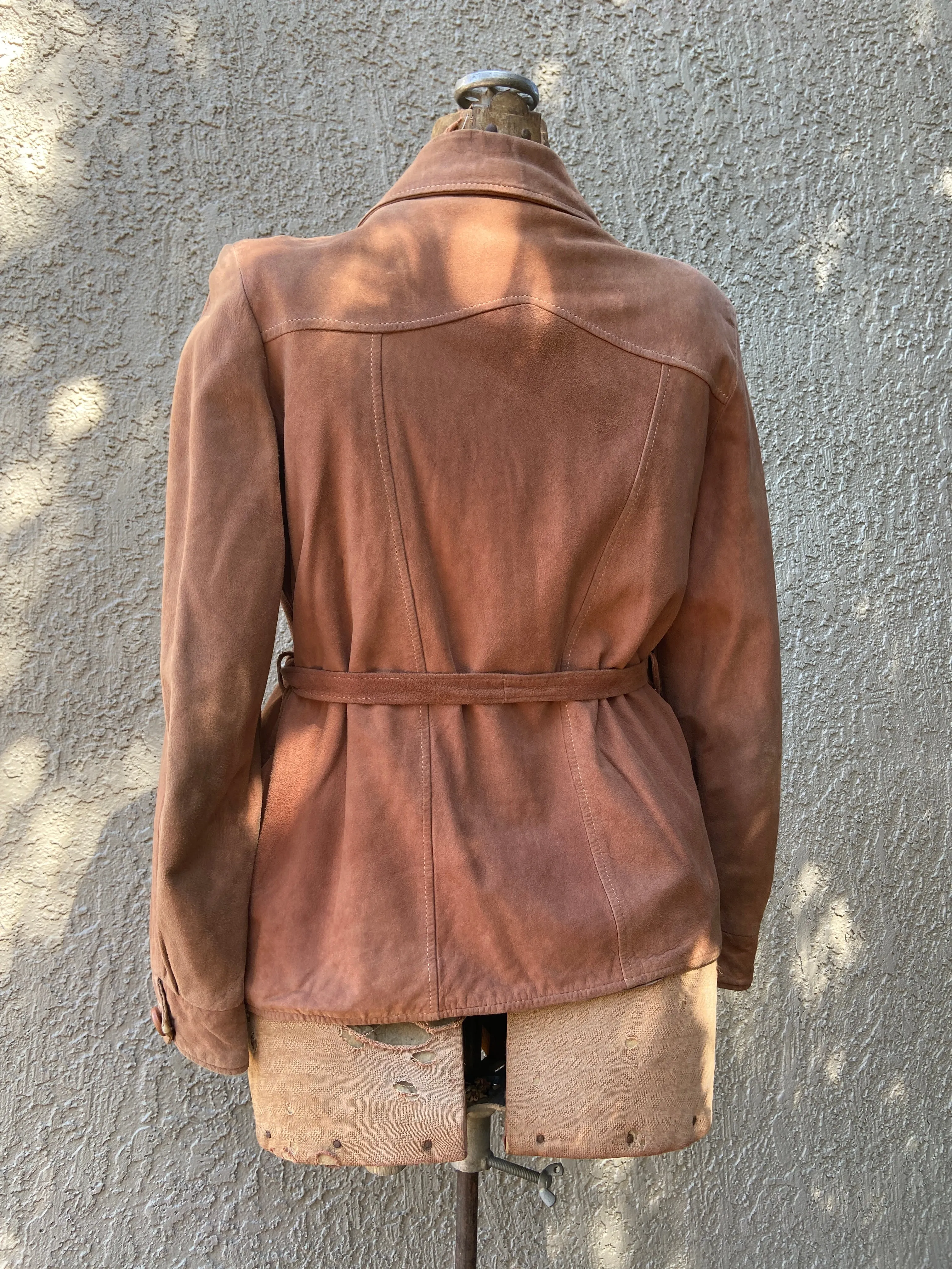 1940s Button Front Suede Tie Waist Jacket