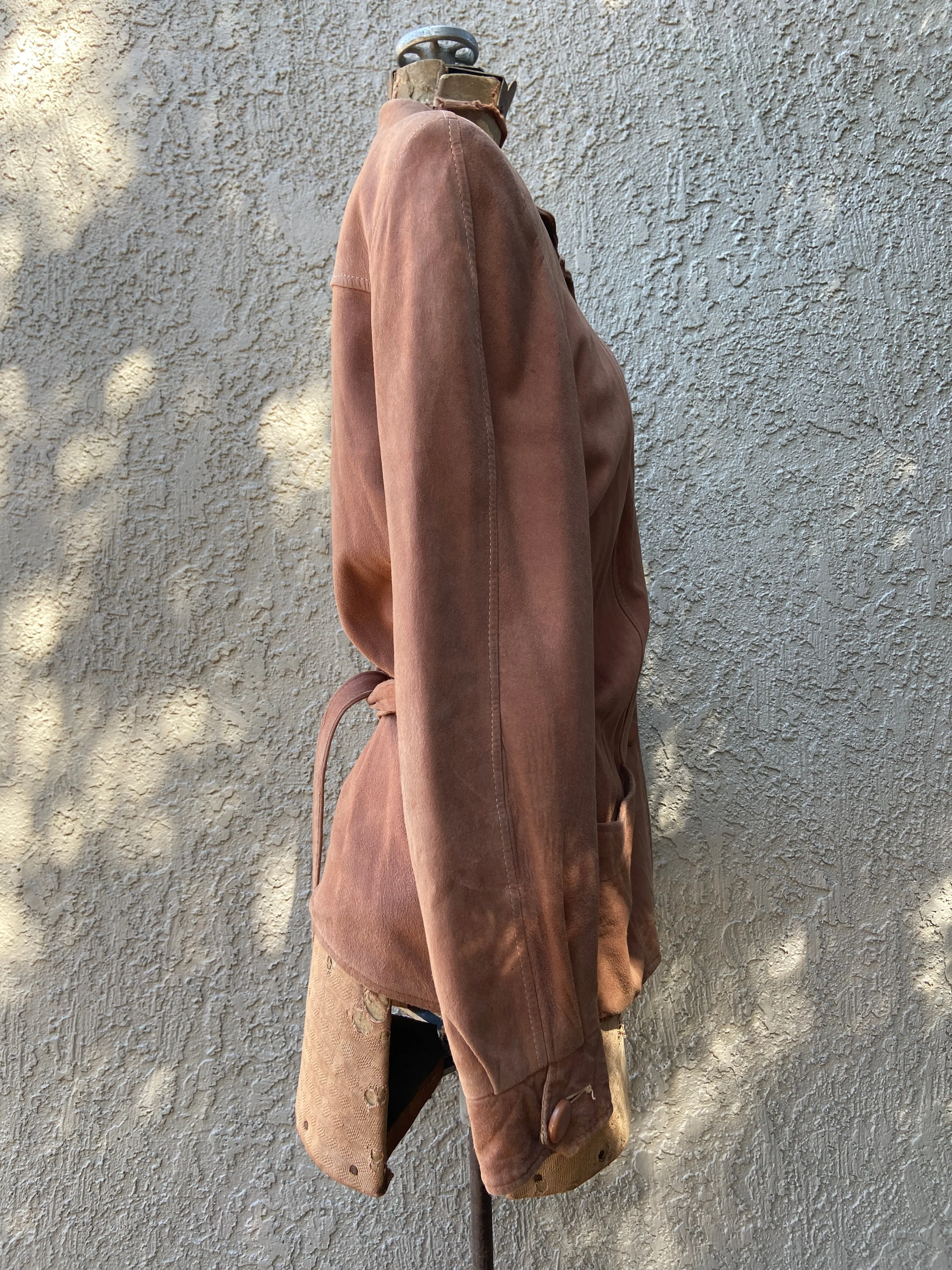 1940s Button Front Suede Tie Waist Jacket