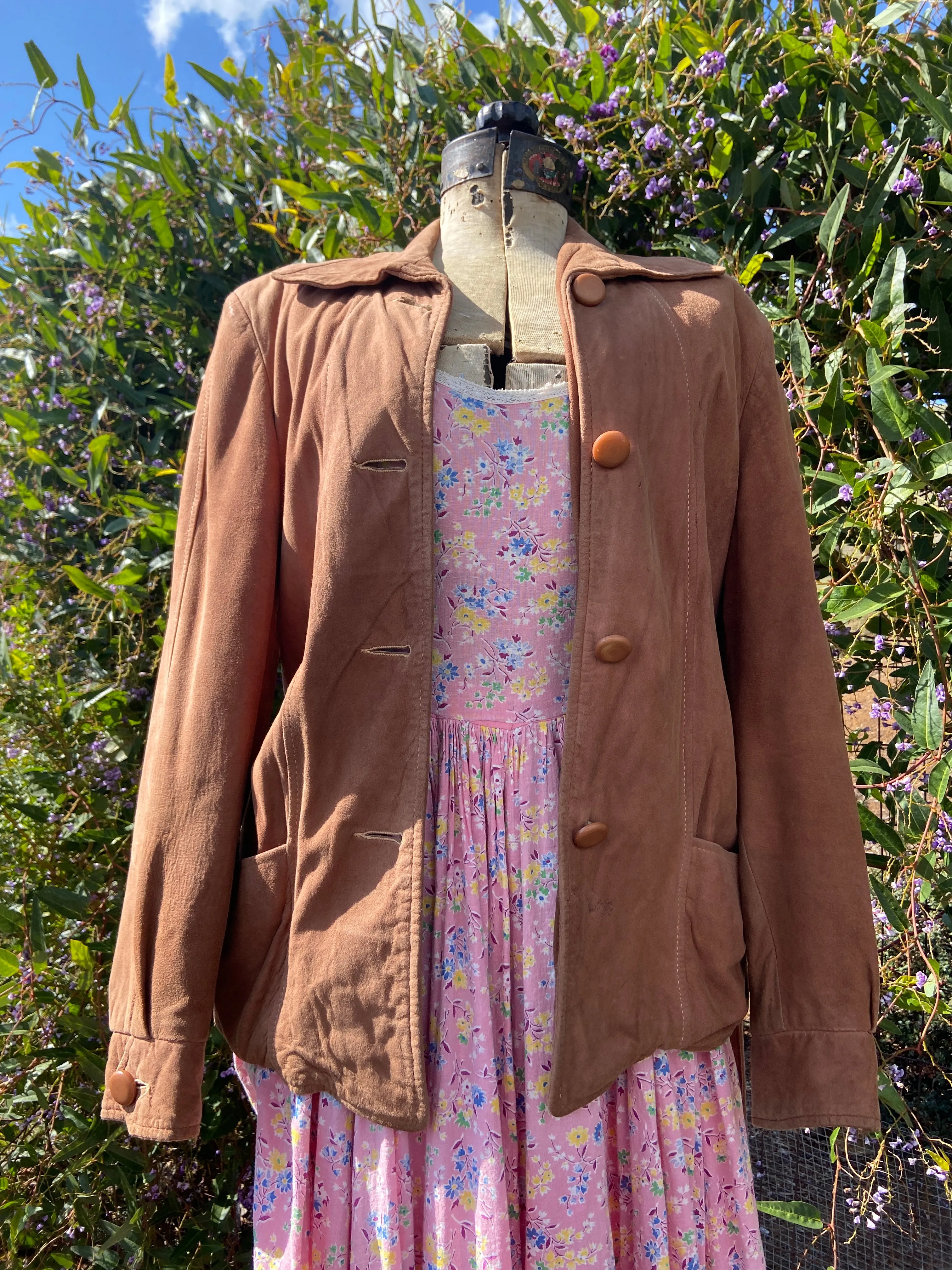 1940s Button Front Suede Tie Waist Jacket