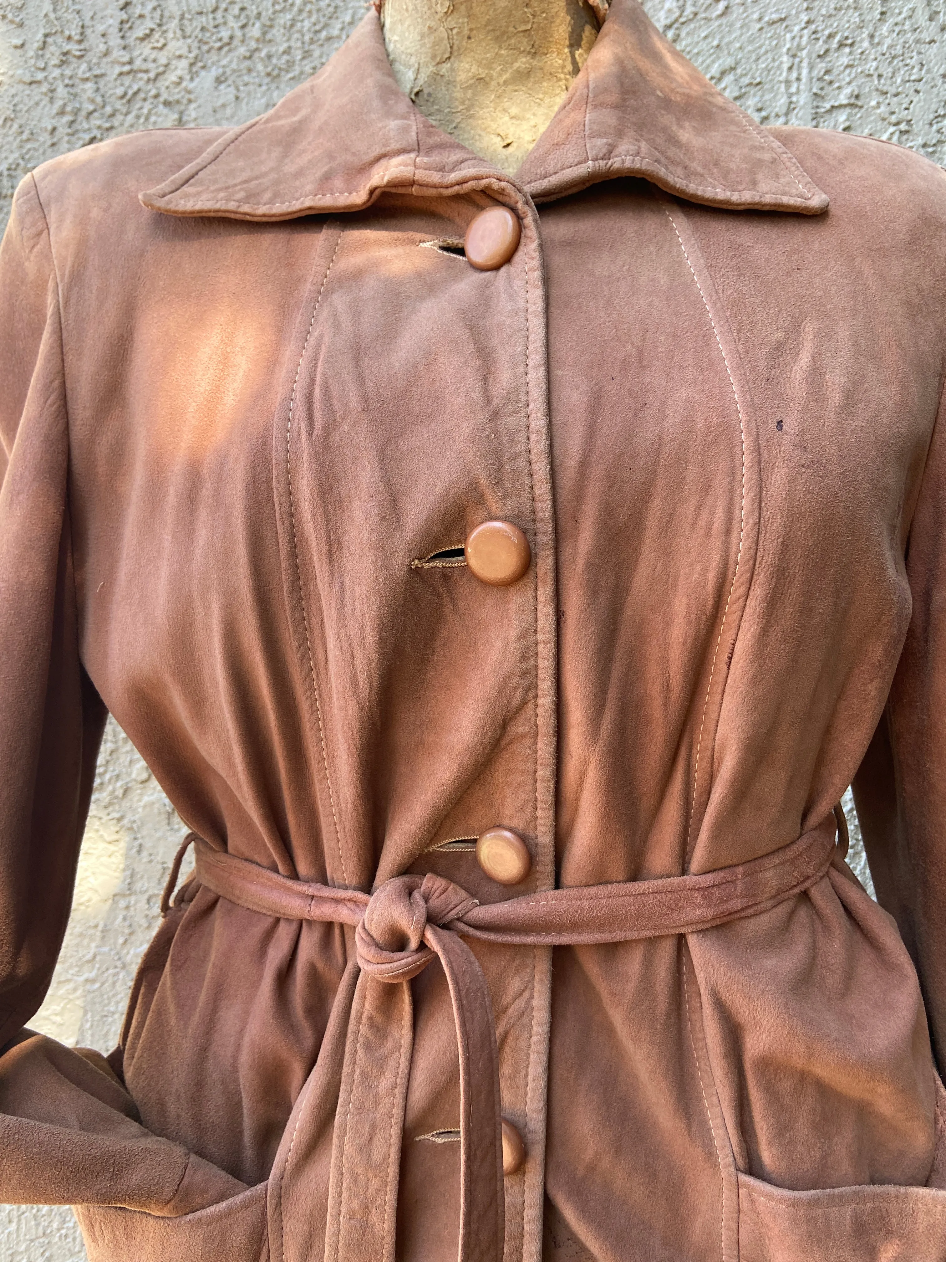 1940s Button Front Suede Tie Waist Jacket