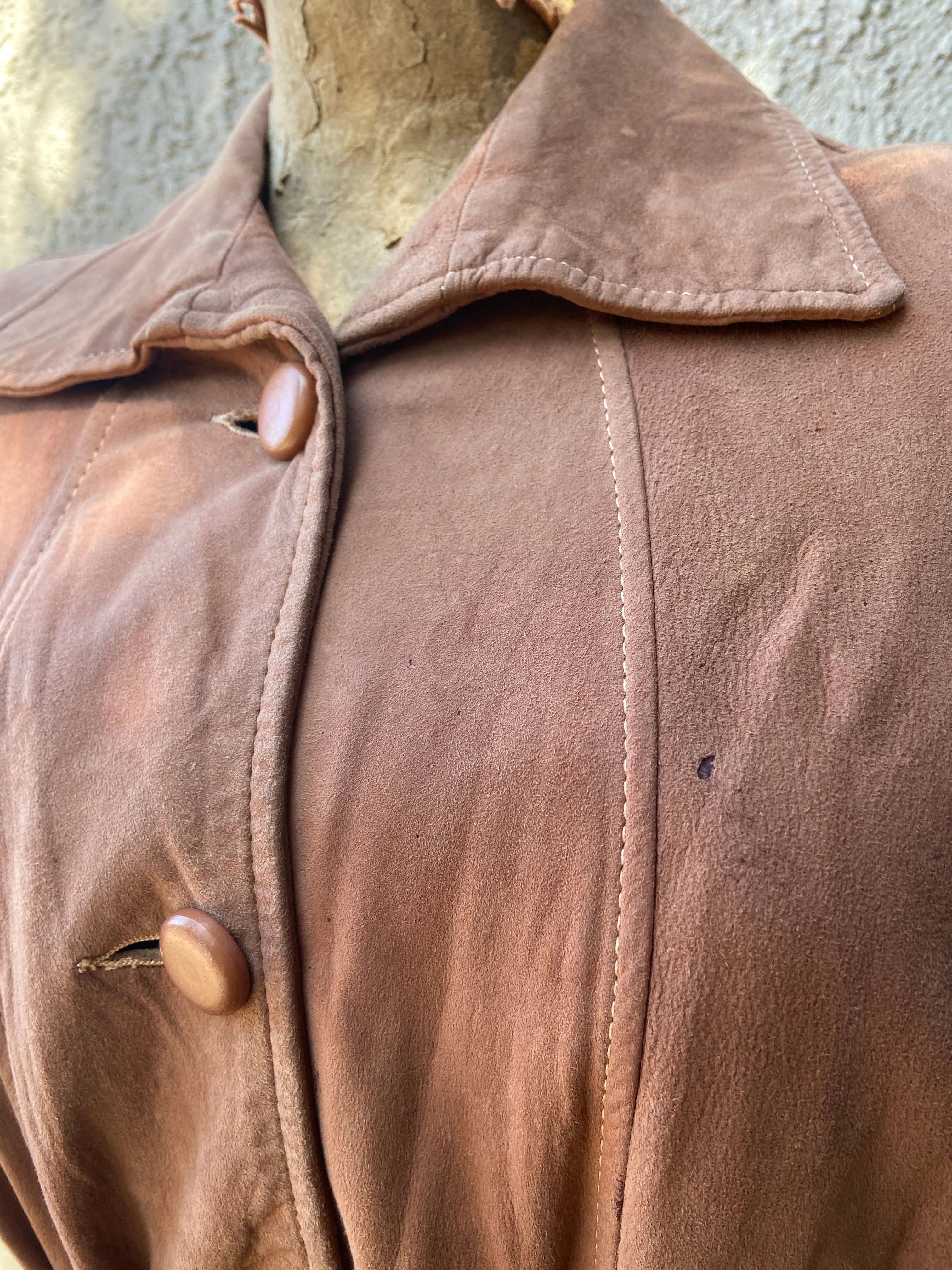 1940s Button Front Suede Tie Waist Jacket