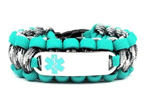 550 Paracord Medical Alert Bracelet – Custom Engraved Stainless Steel ID Tag w/ Teal Medical Symbol