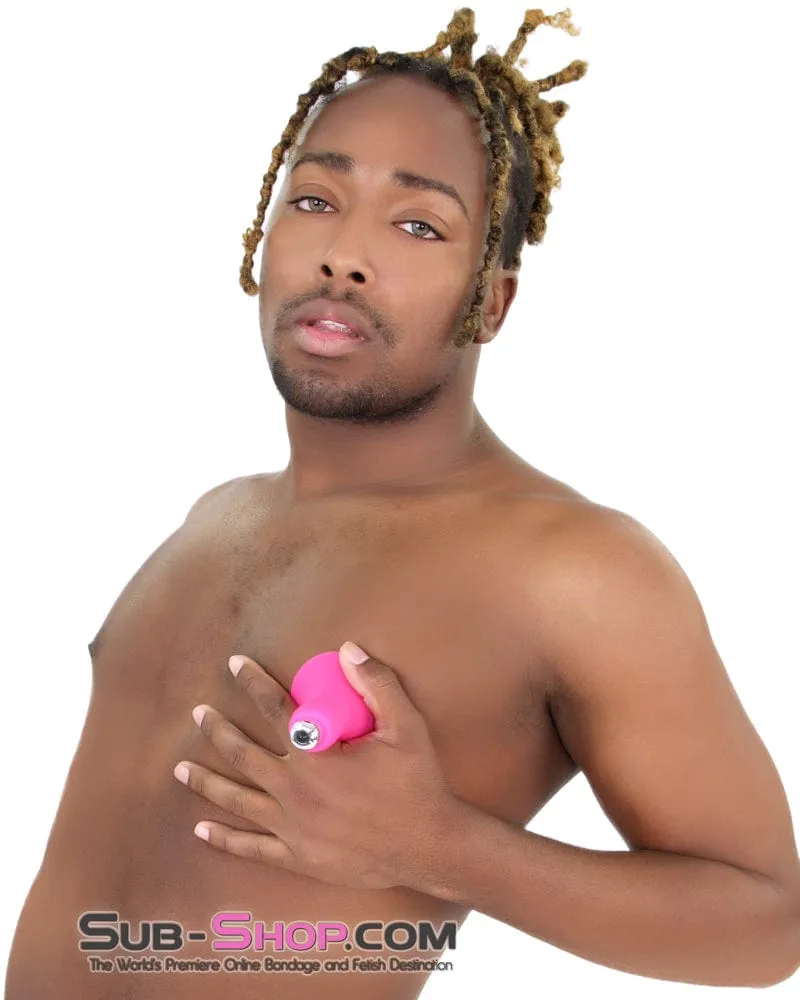 7081S-SIS      Vibrating Pink Sissy Silicone Breast Suction Cup with Nipple Stimulators Inside, Single
