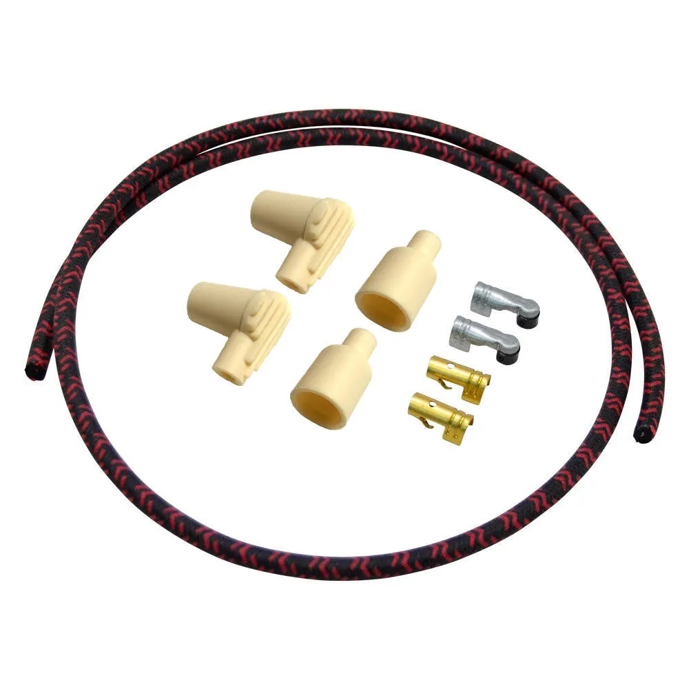 7mm Braided Cloth  Motorcycle Spark Plug Wire Kit - Black / Red