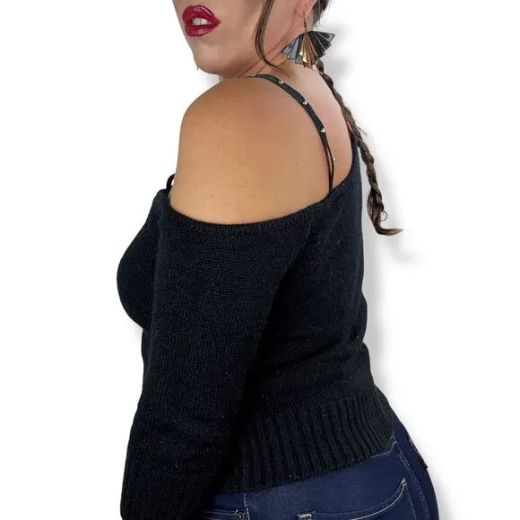 90's JOHNNY BLAZE FLAME black one shoulder sweater with leather phoenix