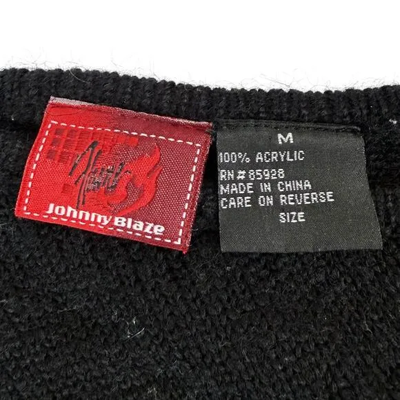 90's JOHNNY BLAZE FLAME black one shoulder sweater with leather phoenix