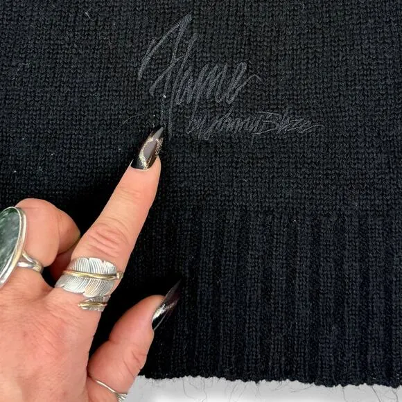 90's JOHNNY BLAZE FLAME black one shoulder sweater with leather phoenix