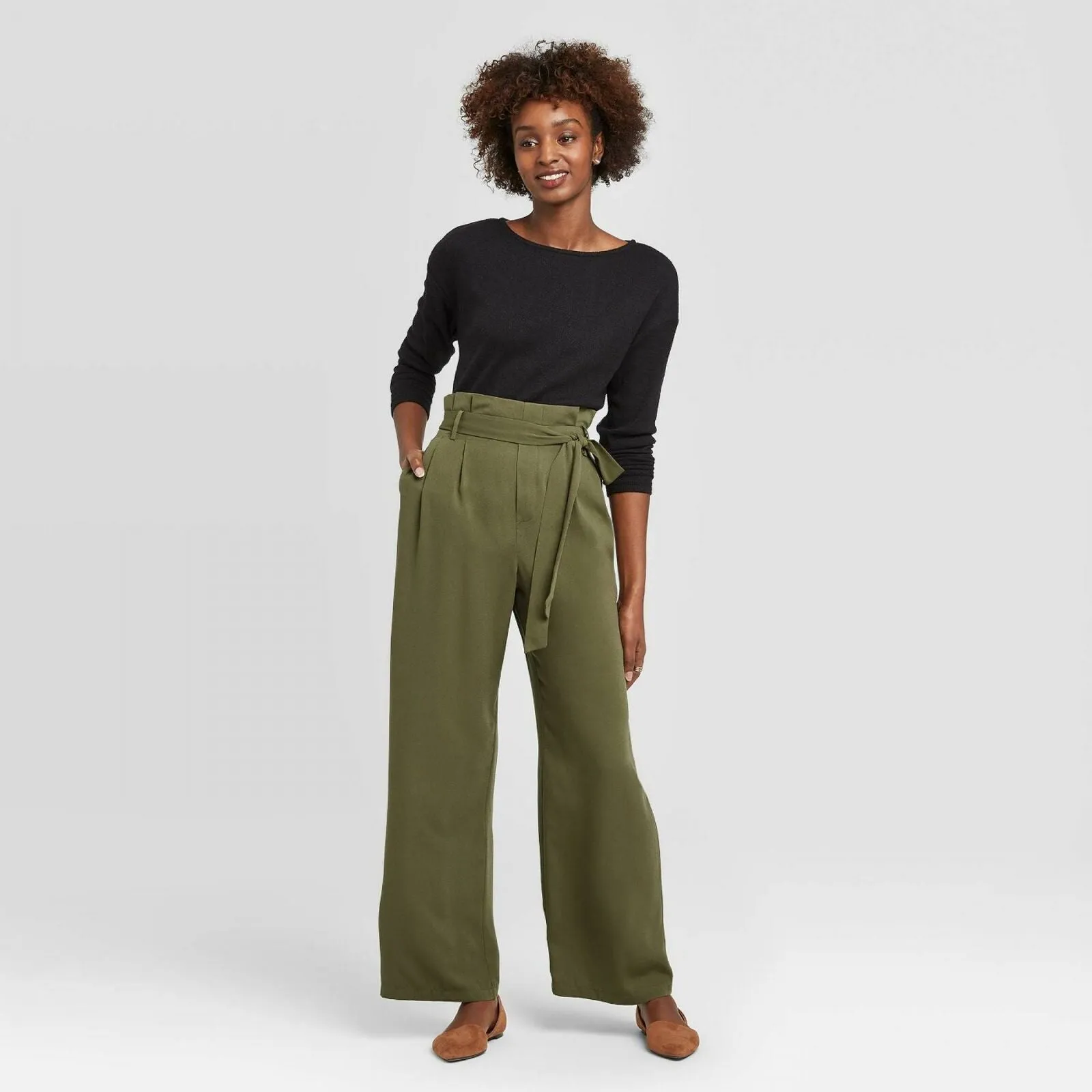 A New Day Women's High Rise Ankle Length Paperbag Pants