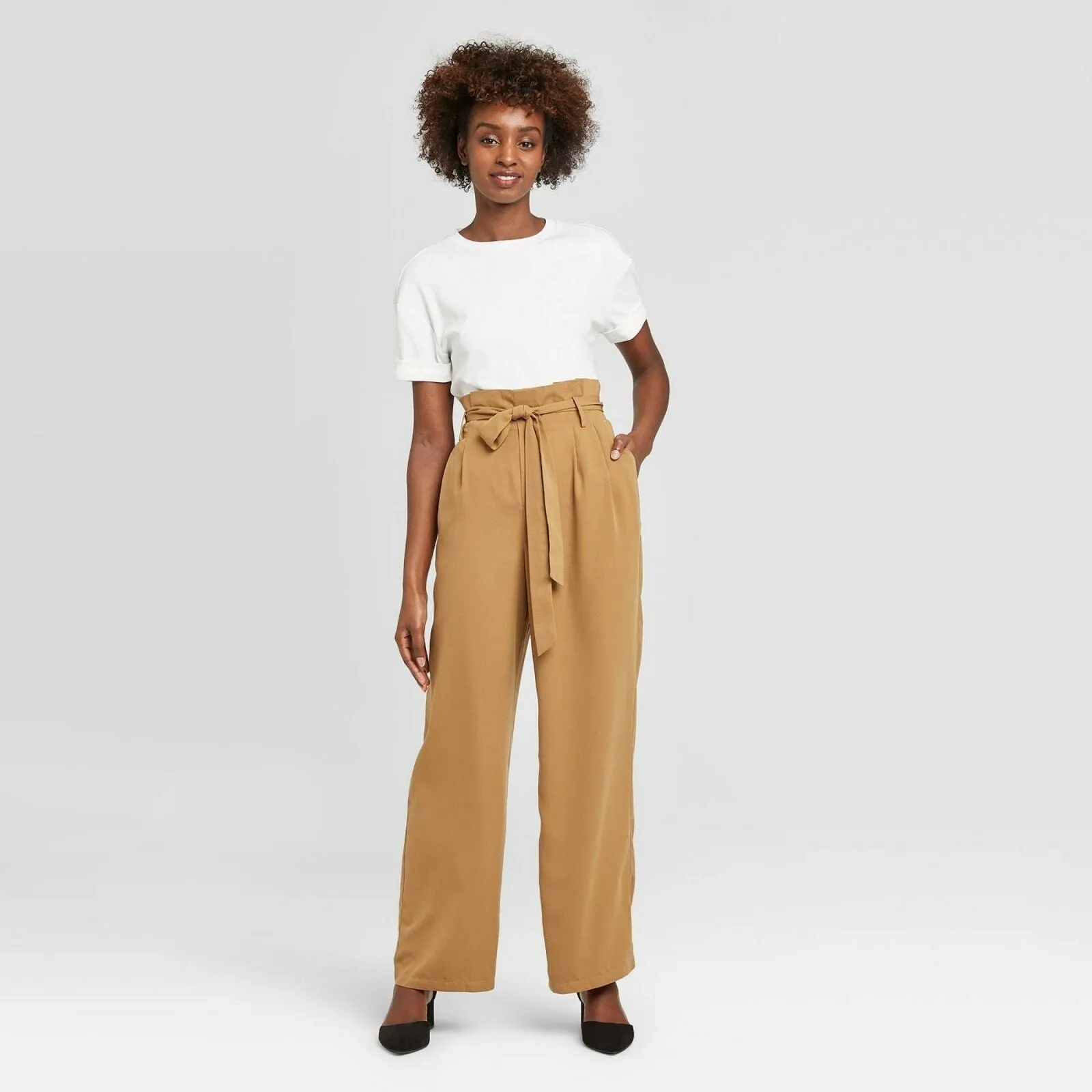 A New Day Women's High Rise Ankle Length Paperbag Pants