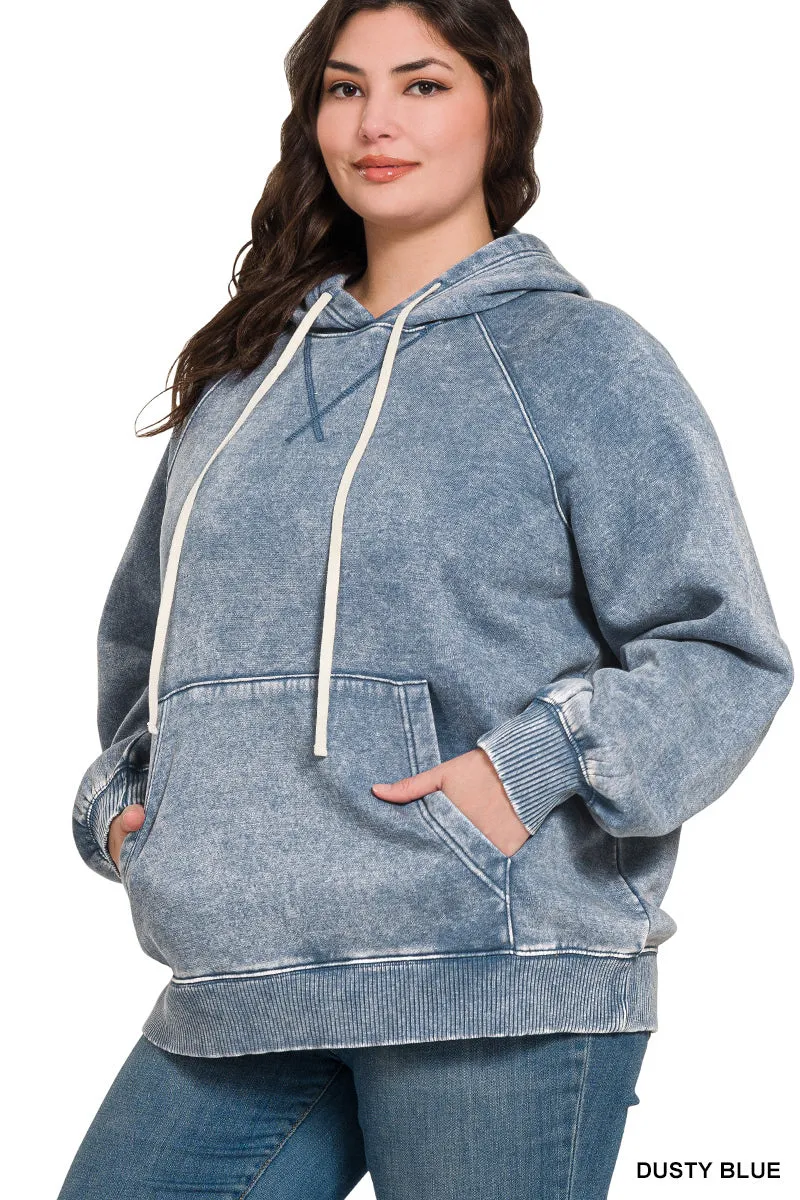Acid Wash Fleece Hoodie With Pockets