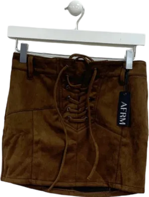 AFRM Mocha Brown Suede The Lace Up Micro Mini Benji W24