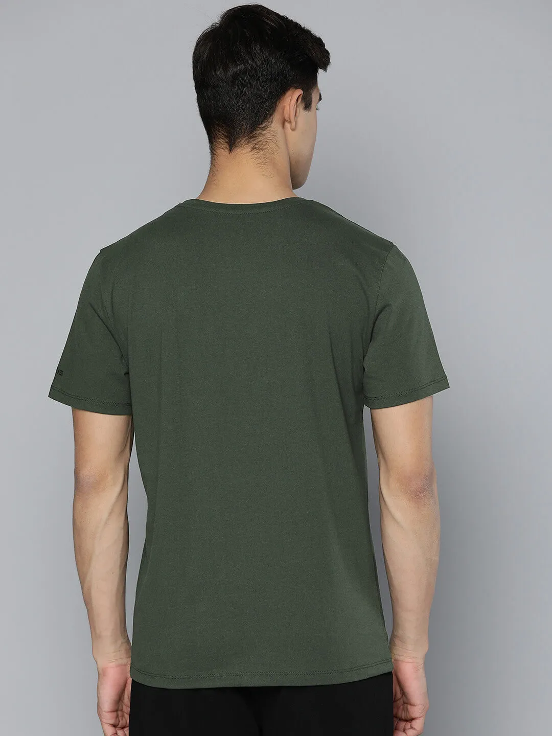 Alcis Men Olive Green Typography Printed Dry Tech Slim Fit T-shirt