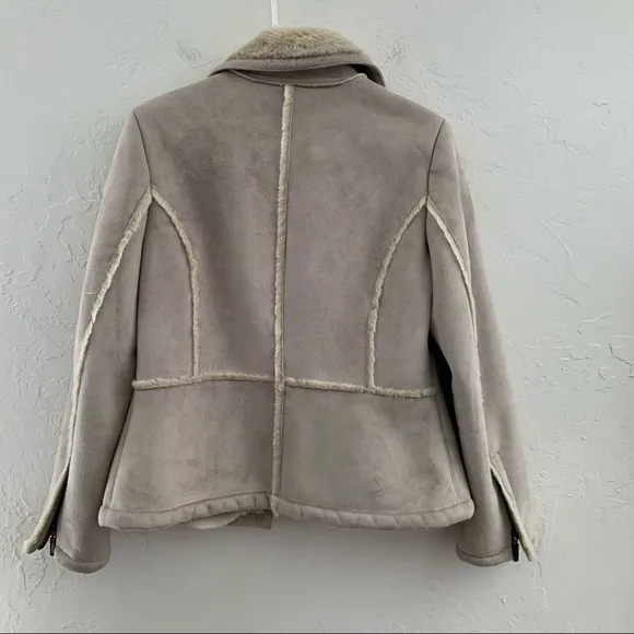 Alfani Suede Shearling Asymmetrical Coat Jacket XS