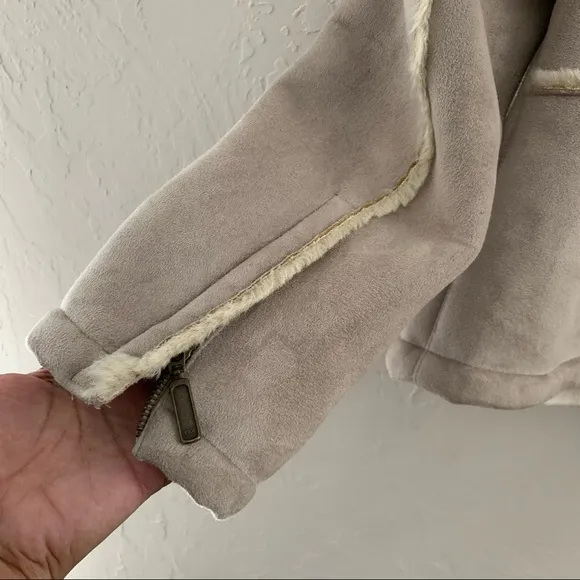 Alfani Suede Shearling Asymmetrical Coat Jacket XS