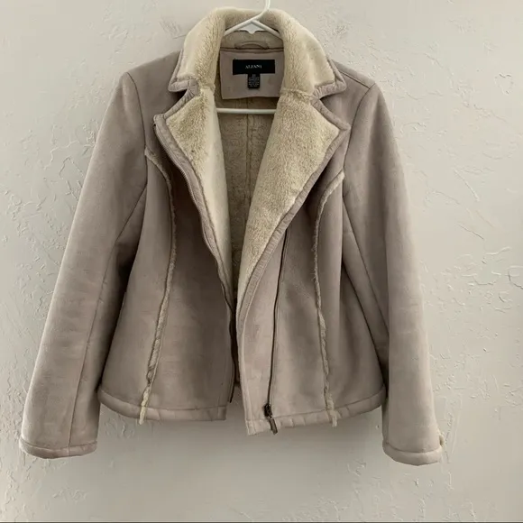 Alfani Suede Shearling Asymmetrical Coat Jacket XS
