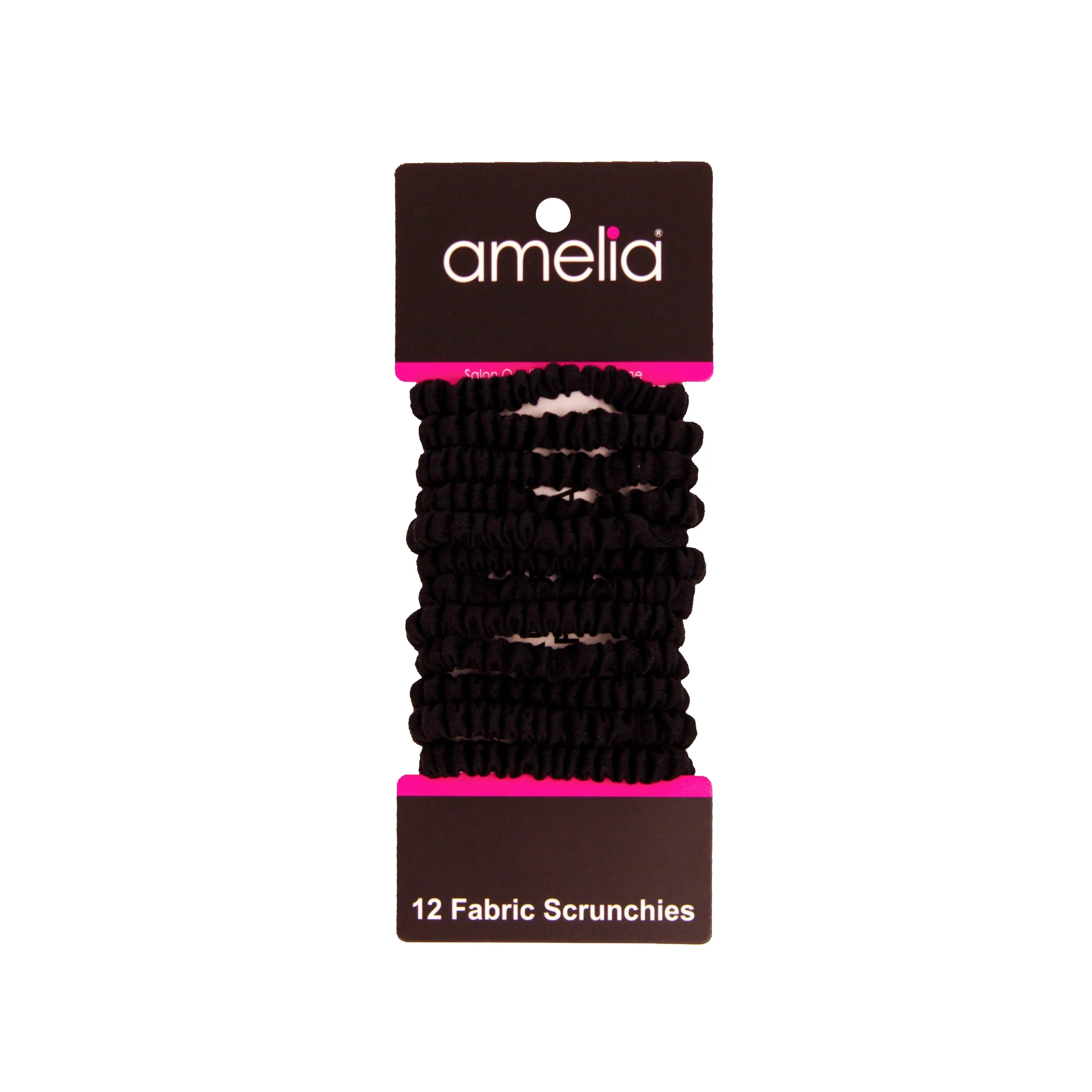 Amelia Beauty, Black Skinny Jersey Scrunchies, 2.125in Diameter, Gentle on Hair, Strong Hold, No Snag, No Dents or Creases. 12 Pack