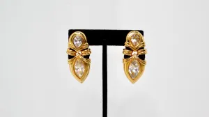 Angela Kramer Vintage 18k Gold Plated Rhinestone & Black Rope Clip-On Earrings