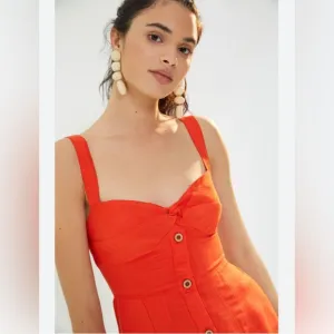 Anthropologie Maeve NEW Twist-Front Tangerine Orange Linen Mini Dress NWT XS