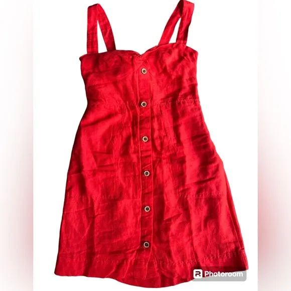 Anthropologie Maeve NEW Twist-Front Tangerine Orange Linen Mini Dress NWT XS