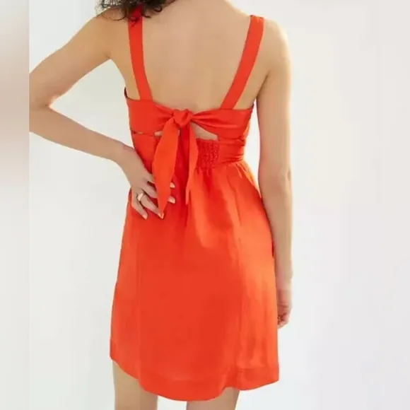 Anthropologie Maeve NEW Twist-Front Tangerine Orange Linen Mini Dress NWT XS