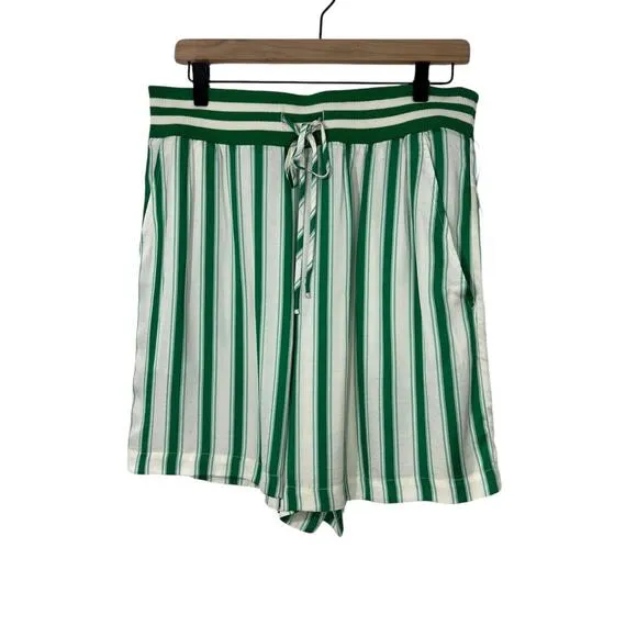 Anthropologie Women’s Size Medium Green Stripe Lightweight Bermuda Boxer Shorts
