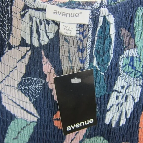 Avenue 14 - 16 Maxi Dress Navy Patel Floral Ruffle Crochet Trim Hi-Lo Hem NEW