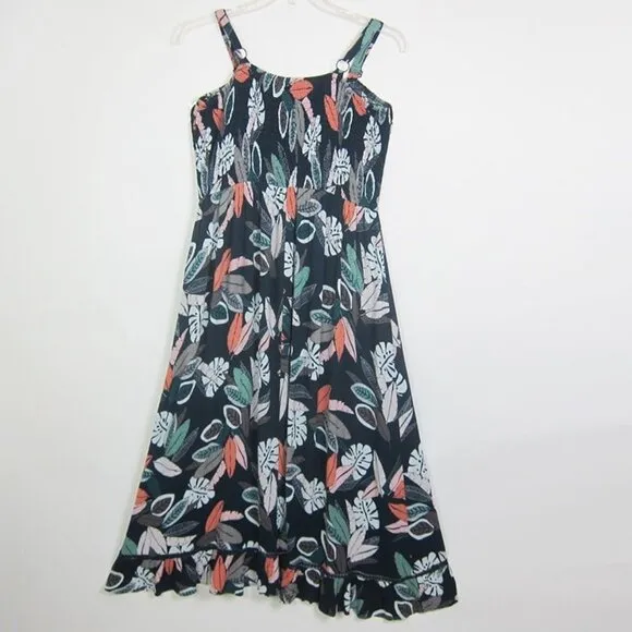 Avenue 14 - 16 Maxi Dress Navy Patel Floral Ruffle Crochet Trim Hi-Lo Hem NEW