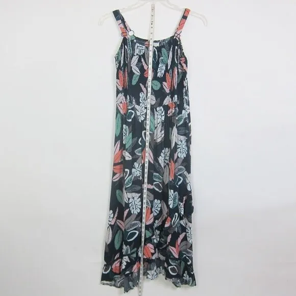 Avenue 14 - 16 Maxi Dress Navy Patel Floral Ruffle Crochet Trim Hi-Lo Hem NEW