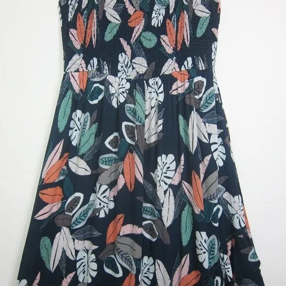 Avenue 14 - 16 Maxi Dress Navy Patel Floral Ruffle Crochet Trim Hi-Lo Hem NEW