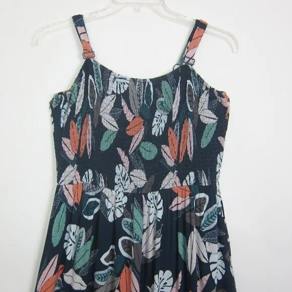 Avenue 14 - 16 Maxi Dress Navy Patel Floral Ruffle Crochet Trim Hi-Lo Hem NEW