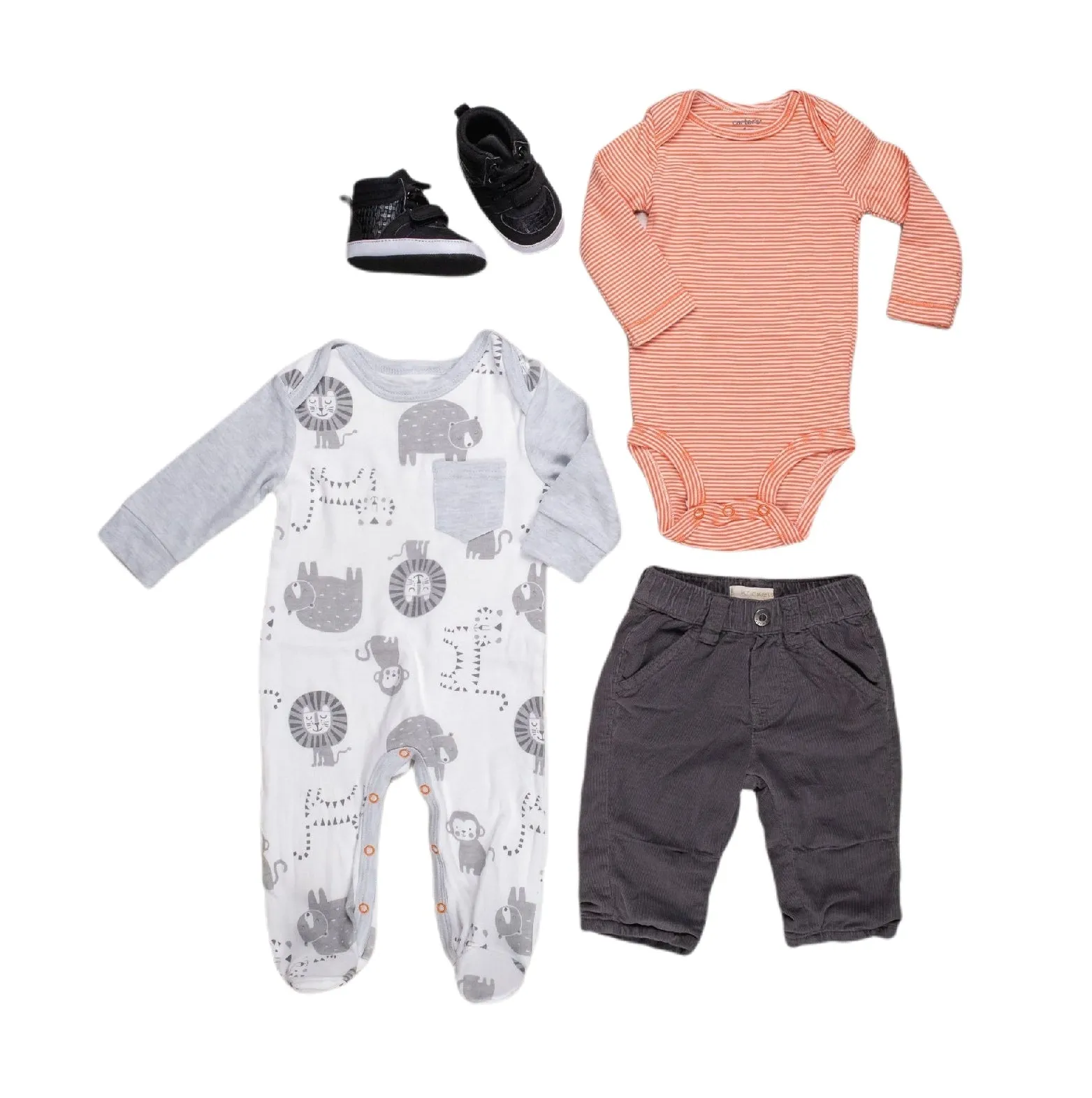 BABY BOY SIZE 3/6 MONTHS - KRICKETS / CARTERS & RENE RAFE, 4 Piece Mix N Match Fall Outfit EUC B18