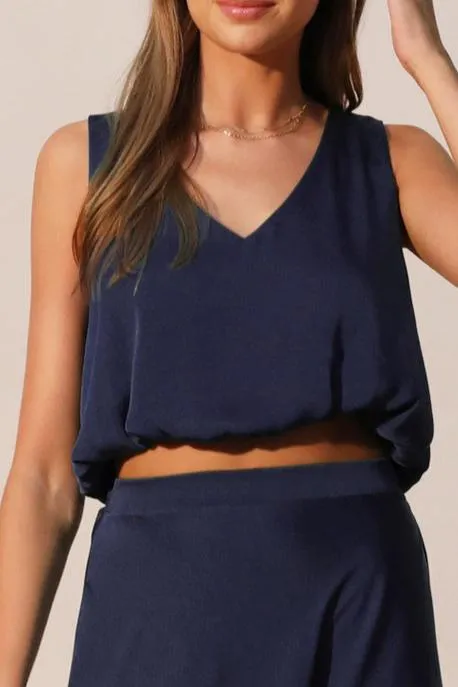 Back In Time Poly Silk V-Neck Top