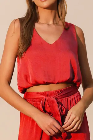 Back In Time Poly Silk V-Neck Top