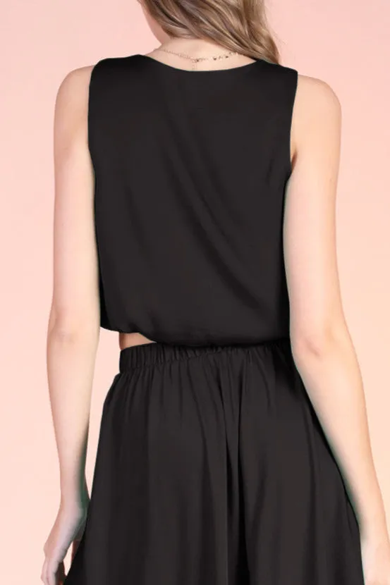 Back In Time Poly Silk V-Neck Top