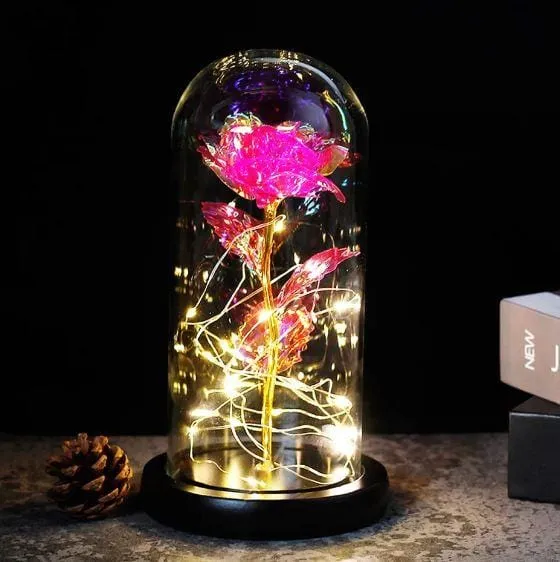 Beauty & The Beast Rose With LED Light In A Glass Dome
