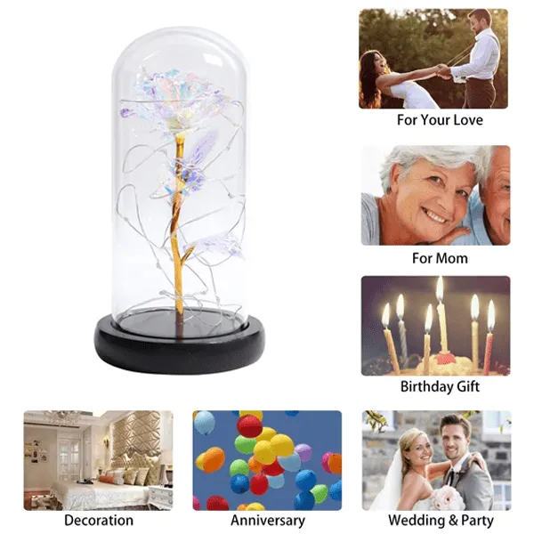Beauty & The Beast Rose With LED Light In A Glass Dome