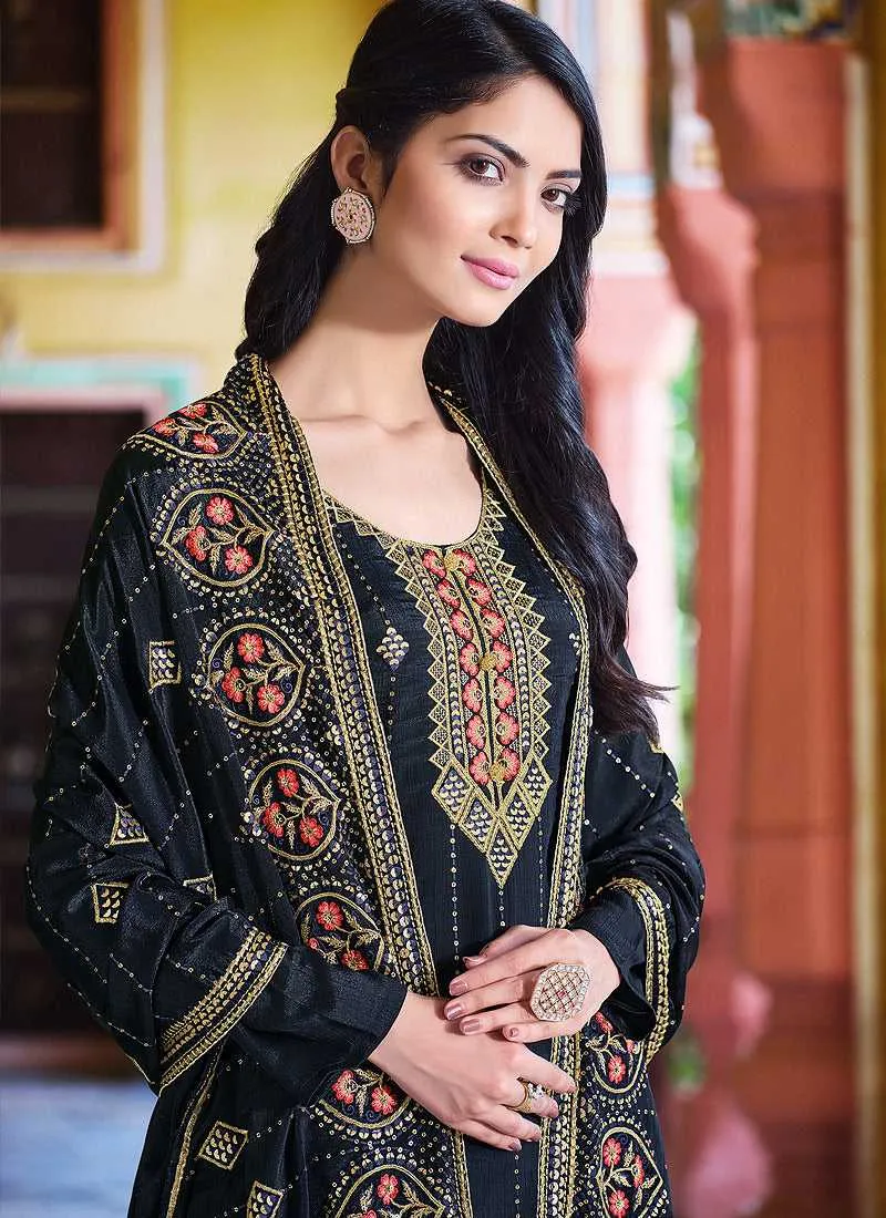Blue Embroidered Stylish Straight Pant Suit