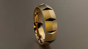 Brushed Yellow Gold 6mm Knife Edge Segmented Wedding Band