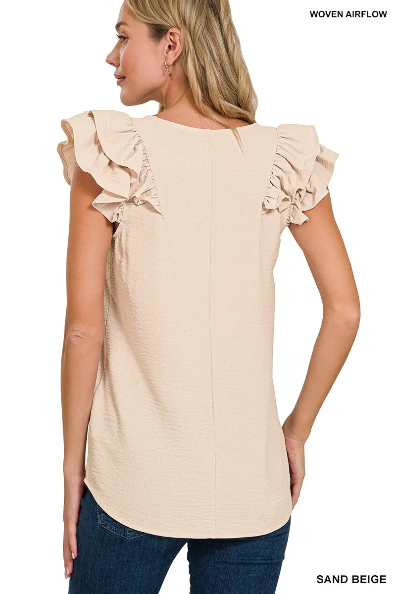 Check You Out Ruffle Sleeve Top - Black
