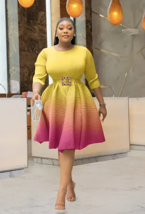 City Beauty- Ombre Pleats Fit and Flare Dress (NEW)