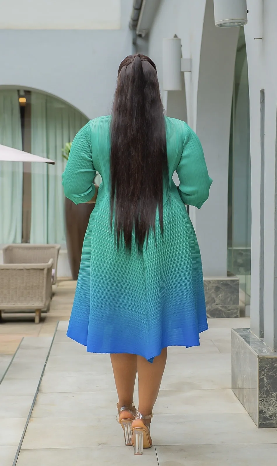 City Beauty- Ombre Pleats Fit and Flare Dress (NEW)
