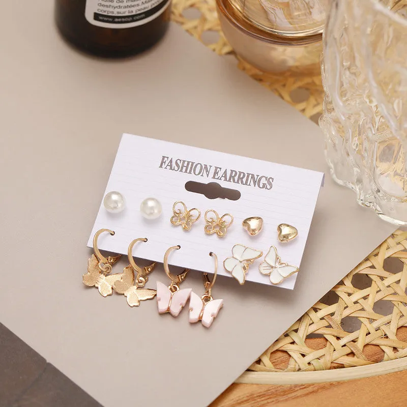 Combo 6 Pair Crystal Butterfly Studs and Hoop Earrings